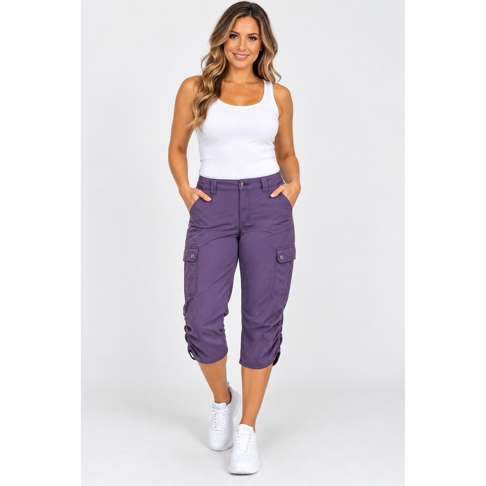 Eddie Bauer Women's 10 Purple Cargo Capri Pants Stretch Ruched Hiking Outdoor